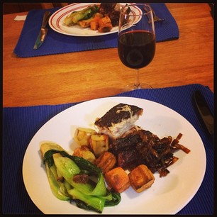Pork belly and veg, cooked by the Snook. That's the 3rd time I've teared up today. #stress #relief
