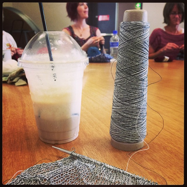 Knitting with stainless steel on a hot day. #knittersguildnsw
