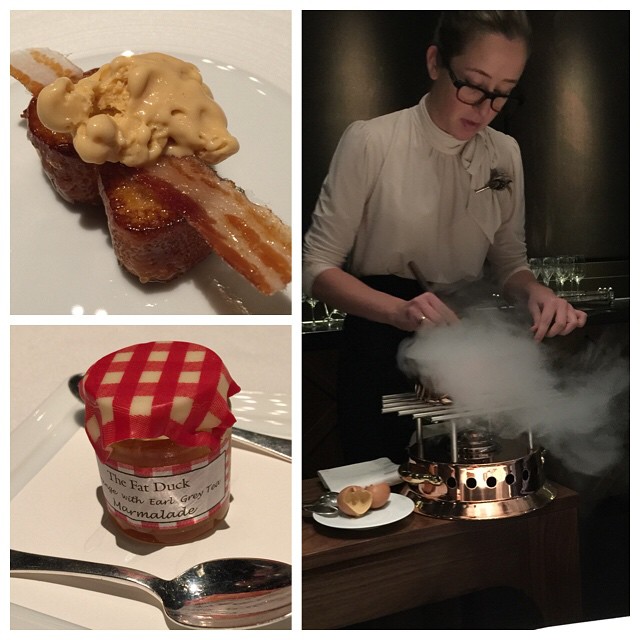 Scrambled egg-and-bacon ice cream (made with liquid nitrogen), French toast, and marmalade. As you do. #fatduck