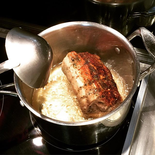 After 36 hours of cooking, the porchetta is getting fried.