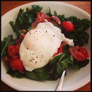 Warm Rocket Salad with Bacon & Poached Egg. The rocket's from my garden! #myfoodstory #produce