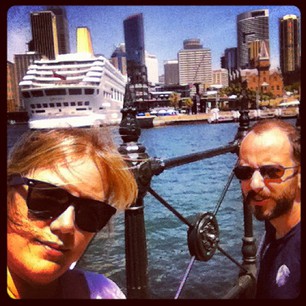 Sydney Harbour on a sunny day with a big boat.