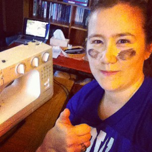 Sewing machine, laptop with dodgy Internet stream, LET'S DO THIS. GO IRISH!!