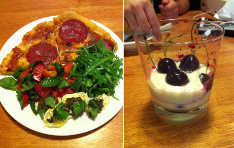 Cheat's Pizza with 3 Salads and Cherry Marscapone Cream