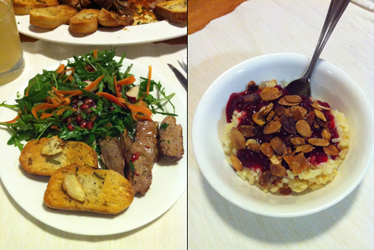 Duck Salad, Giant Croutons, Cheat's Rice Pudding with Stewed Fruit