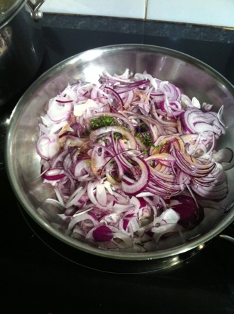 Cooking the onions