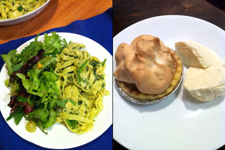 Wonky Summer Pasta, Herby Salad, and Pear Drop Tartlets