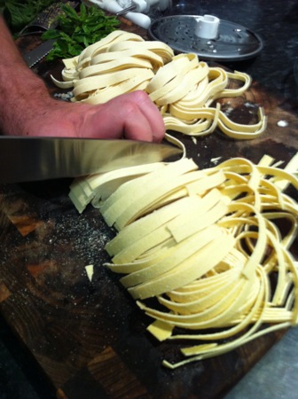 Slicing the pasta