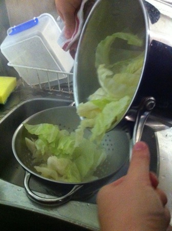 Draining cabbage