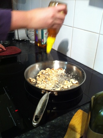 Adding honey and sesame seeds