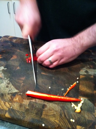 Chopping the chilli