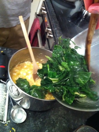 Adding the spinach