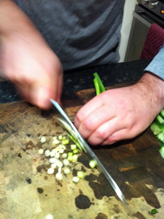 Slicing spring onions