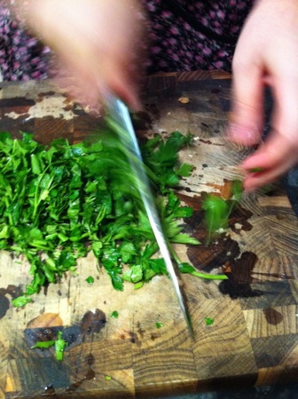 Chopping parsley leaves
