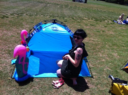 Reecie and her tent - Opera in the Domain 2011