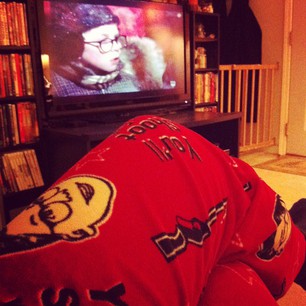 It has begun. Watching Ralphie in my Ralphie jammies, sipping on spiked eggnog.