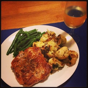 Dinner: butterfly pork, green beans, and spicy pan-roasted cauliflower. #imadeit