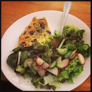 Lunch today: black olive frittata and green salad. #paleo