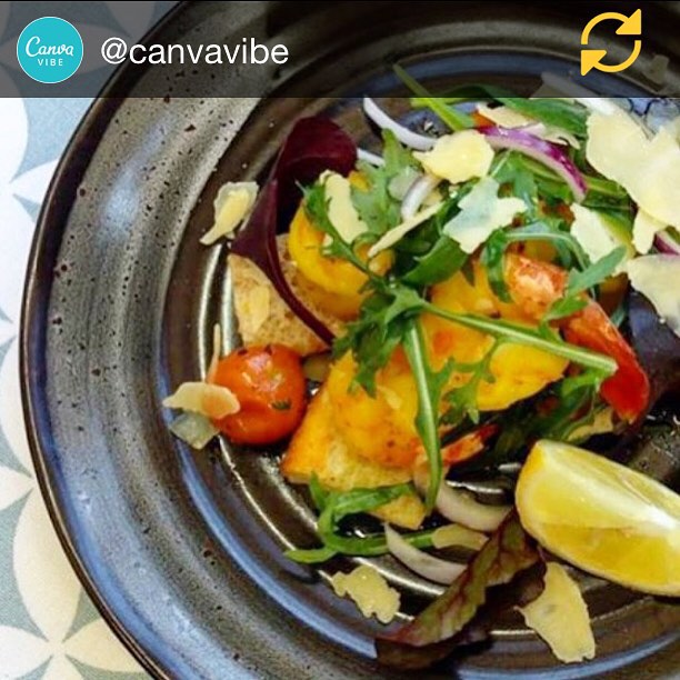 From @eatdrinkpaleo's cookbook! RG @canvavibe: Poached garlic+prawn+saffron in olive oil with roasted tomato & salad #healthy #lunch #prawn #tomato #salad #canvawork #vibe @canva