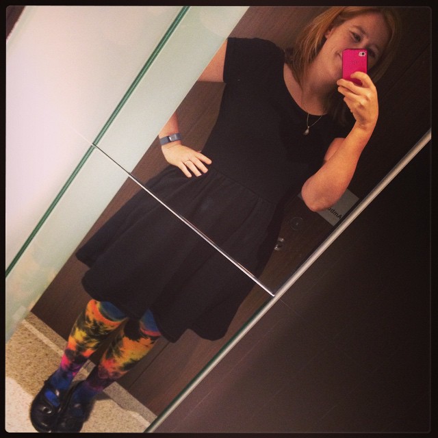 #frocktober day 21. Homemade (NEW!) black knit dress with crazy splash tights from @welovecolors.