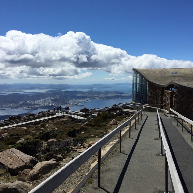 On top of Mount Wellington. Holy crap. So windy you can barely stand, and temp feels like -13C. Gorgeous day though. #nofilter