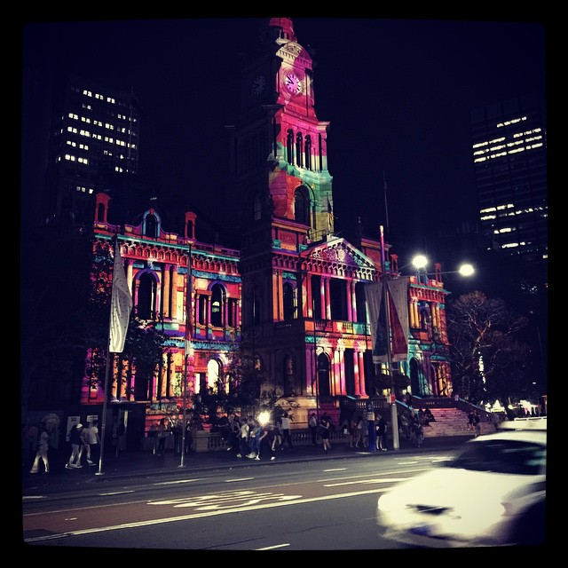 Sydney Town Hall lit up for Christmas. Lovely, though it's difficult to feel appropriately festive when it's 25C/77F and 70% humidity...