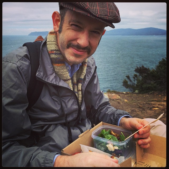 Lunch on a promontory. Fitbit says 14,400 steps and 10.6km so far! My challenge: not to wee til we get back to a proper toilet.