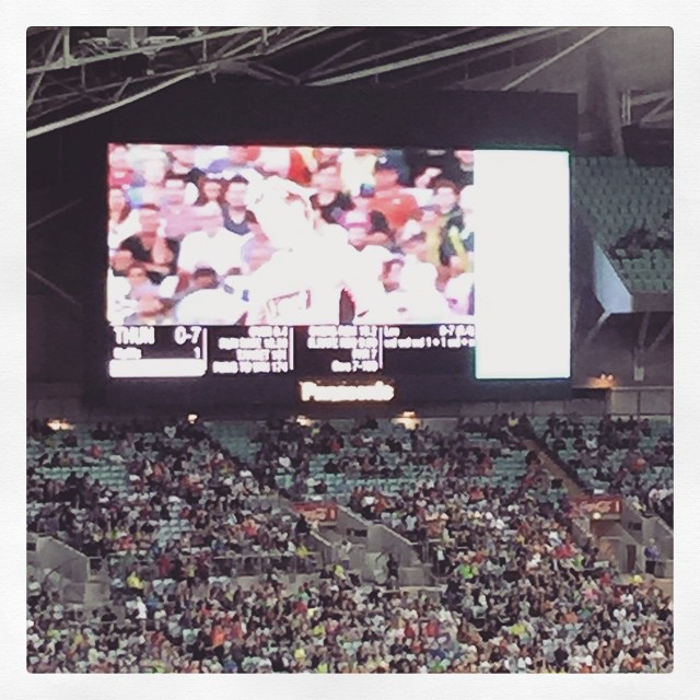 Brett Lee bowled so many wides in the 1st over that the stats line scrolled off the Jumbotron screen! #uifail #bowlerfail