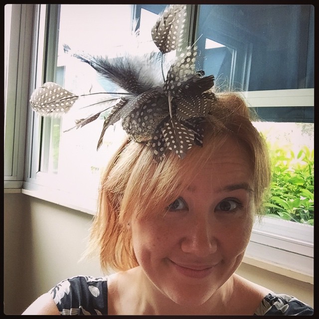 Modelling Nanny Lorna's fascinator by request.