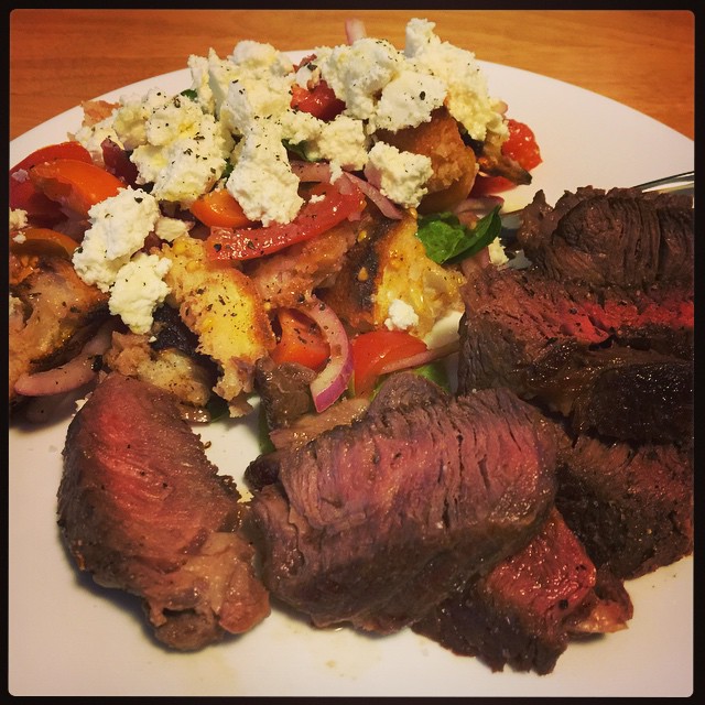 Steak and panzanella with ricotta. #full