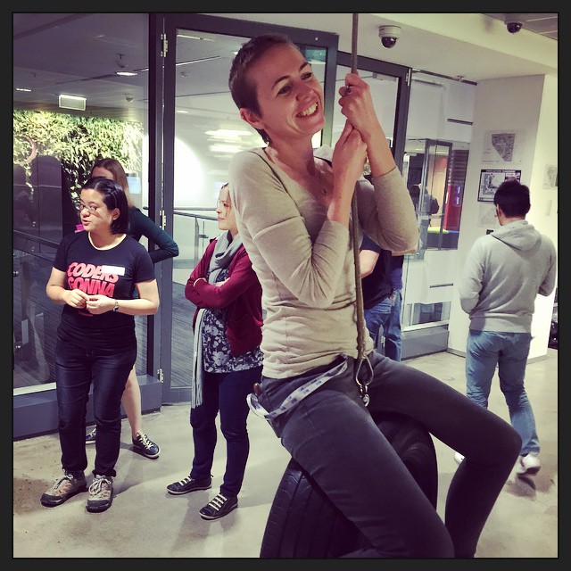 @shvedma doing her best Miley Cyrus at the Google offices.