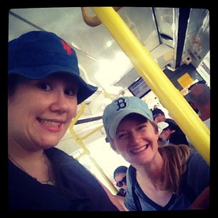 It's a hot sunny Indian summer day, and we're on the bus to the baseball!