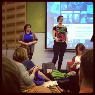 Pru telling the story of the amazing care package the knitters sent to @juliagillard! #knitcamp
