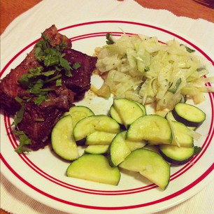 Dinner tonight: @nomnompaleo's Korean Slow Cooker Short Ribs, Fennel Salad, Zucchini. YUM.