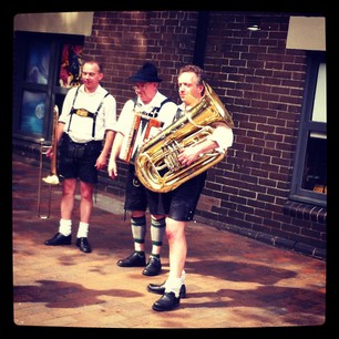 It's currently 93F in Sydney, and these poor Oktoberfest bastards are in lederhosen.