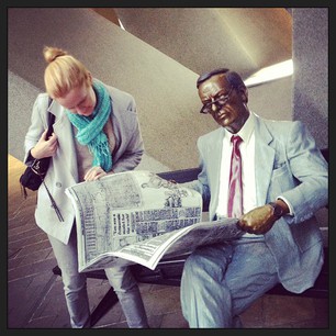 Eileen met the creepy statue near my office today.