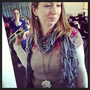 Zena showing off the amazing pieces she's made in Teresa Dair's workshop. #knitcamp