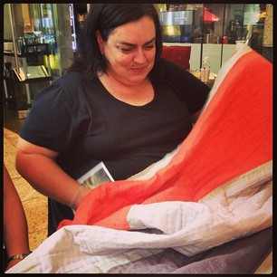 @drkknits and her amazing new Rothko quilt, courtesy of Jane!