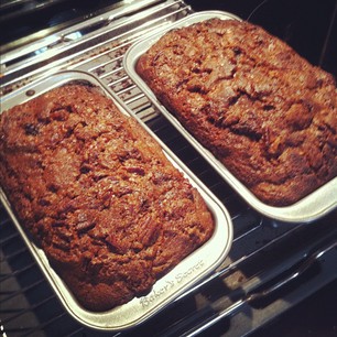 Happy Thanksgiving! I made pumpkin bread. Sadly, it's a bit uncooked in the middle but I think my coworkers will eat it up anyway. :)