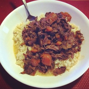 Dinner tonight: Slow Cooked Beef Cheek on Cauliflower 