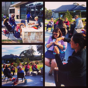 Knitters taking advantage of the fading sun... #knitcamp