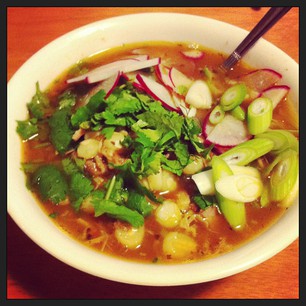 Pozole! Slow cooker Mexican pork soup with hominy. YUM.
