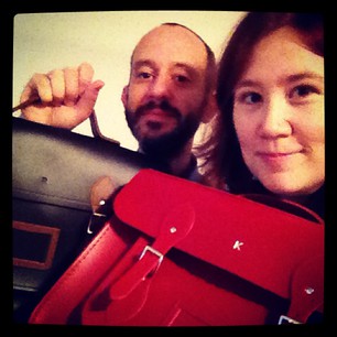 He got us matching Cambridge Satchels, and they're EMBOSSED! #hipster #squee