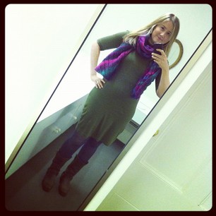 Today: Dress by Heartbreaker. Grey tights from @welovecolors. Hand knitted scarf.