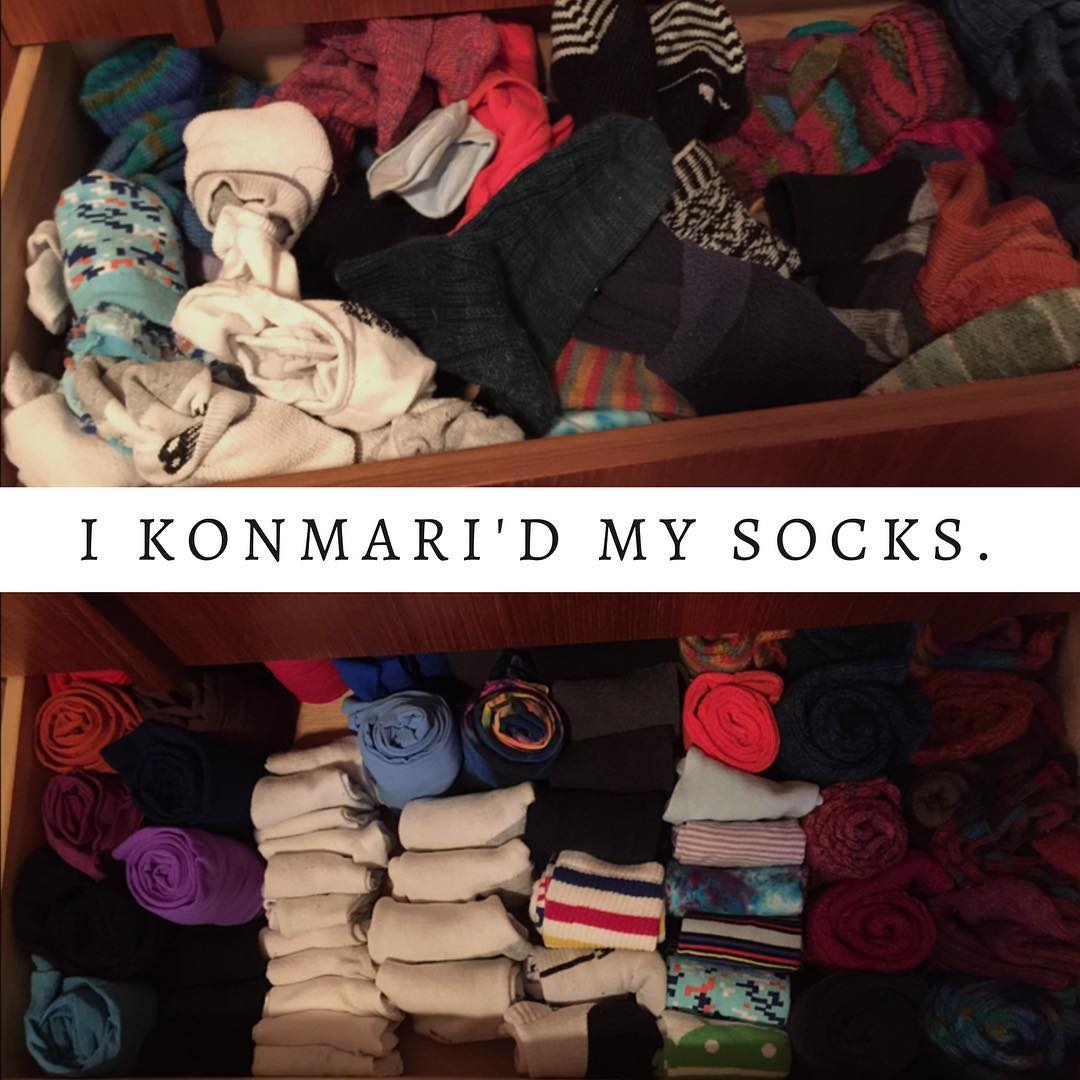 My sock drawer definitely sparks joy now. (Above: before. Below: after.)  #konmari