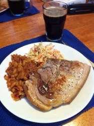 Pork Chops, Maple Baked Beans, and Coleslaw