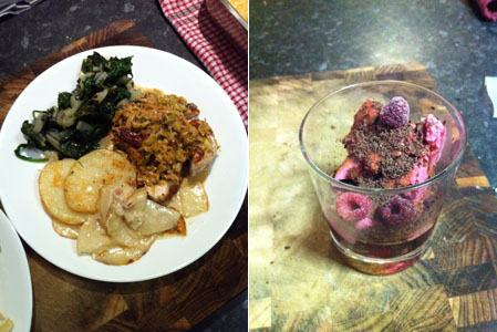 Jamie's Mustard Chicken with Quick Dauphinoise, Greens, and Black Forest Affogato