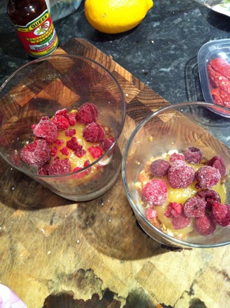 Lemon curd and raspberries