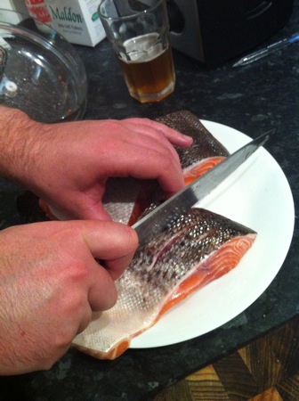 Slicing the salmon
