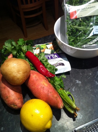 Potatoes and salad ingredients